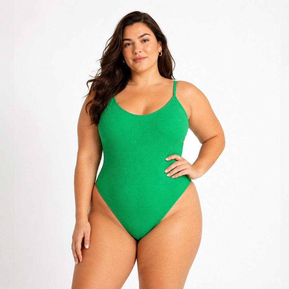 Good American Always Fits Crinkle One Piece Swimsuit 2X NWT Green